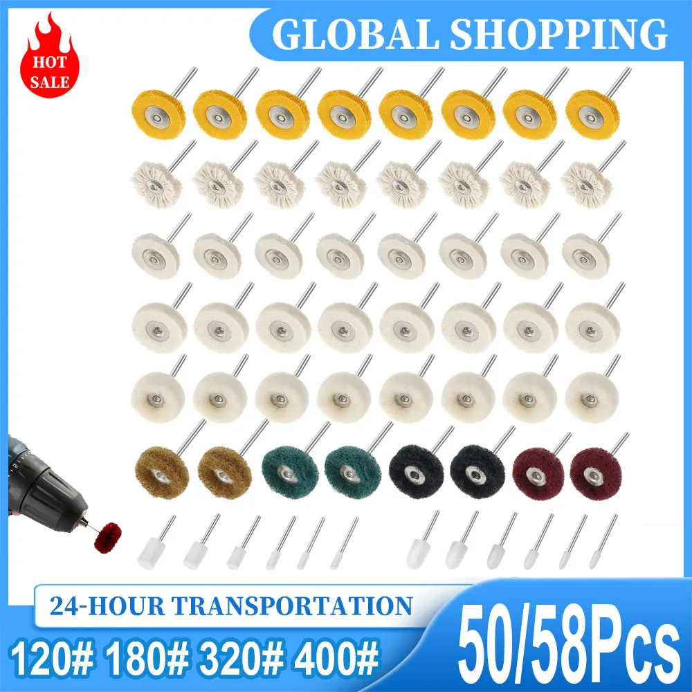 50/58PCS Mini Drill Abrasive Brush Nylon Fiber Buffing Polishing Wheel with 1/8 Inch Shank for Dremel Rotary Tool Accessories