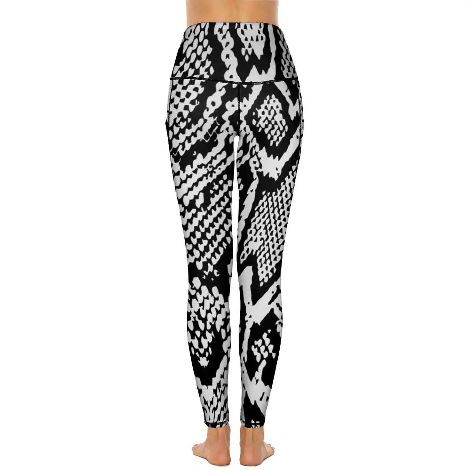 Cintura alta Snake Skin Print Leggings, preto e branco Snakeskin, sexy Yoga calças, design de moda para senhora, leggins de secagem rápida