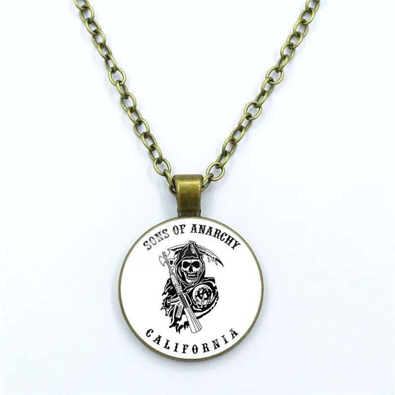 Sons Of Anarchy LOGO Necklace Freedom Symbol Pendant анархия Torque Rock Punk Choker Necklaces 25mm Round Jewelry