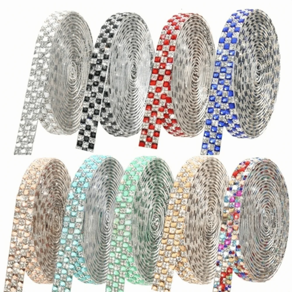 1Yard Self Adhesive Crystal Rhinestone Sticker Multicolour Crystal Motif Diamond Ribbon 1.2cm Width Adhesive Diamond