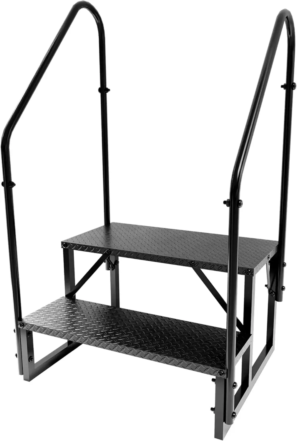 

Портативные ступеньки для автофургонов с поручнями для туристических прицепов, автобусов и гидромассажных ванн — стабильная конструкция