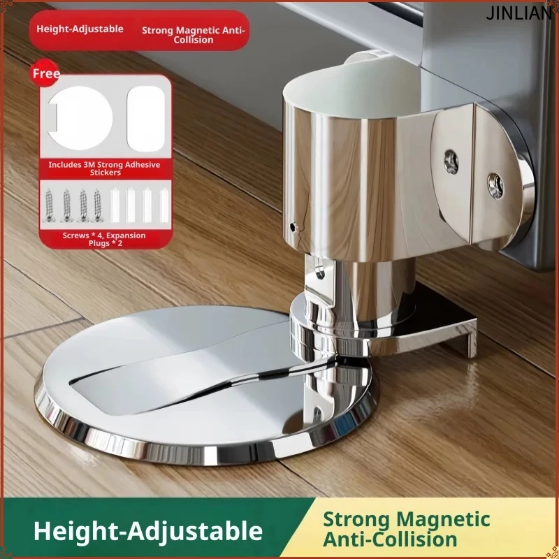 Punch-free Strong Magnetic Anti-collision Door Stopper Adjustable Stainless Steel Door Stop Invisible Bathroom Floor Door Stop