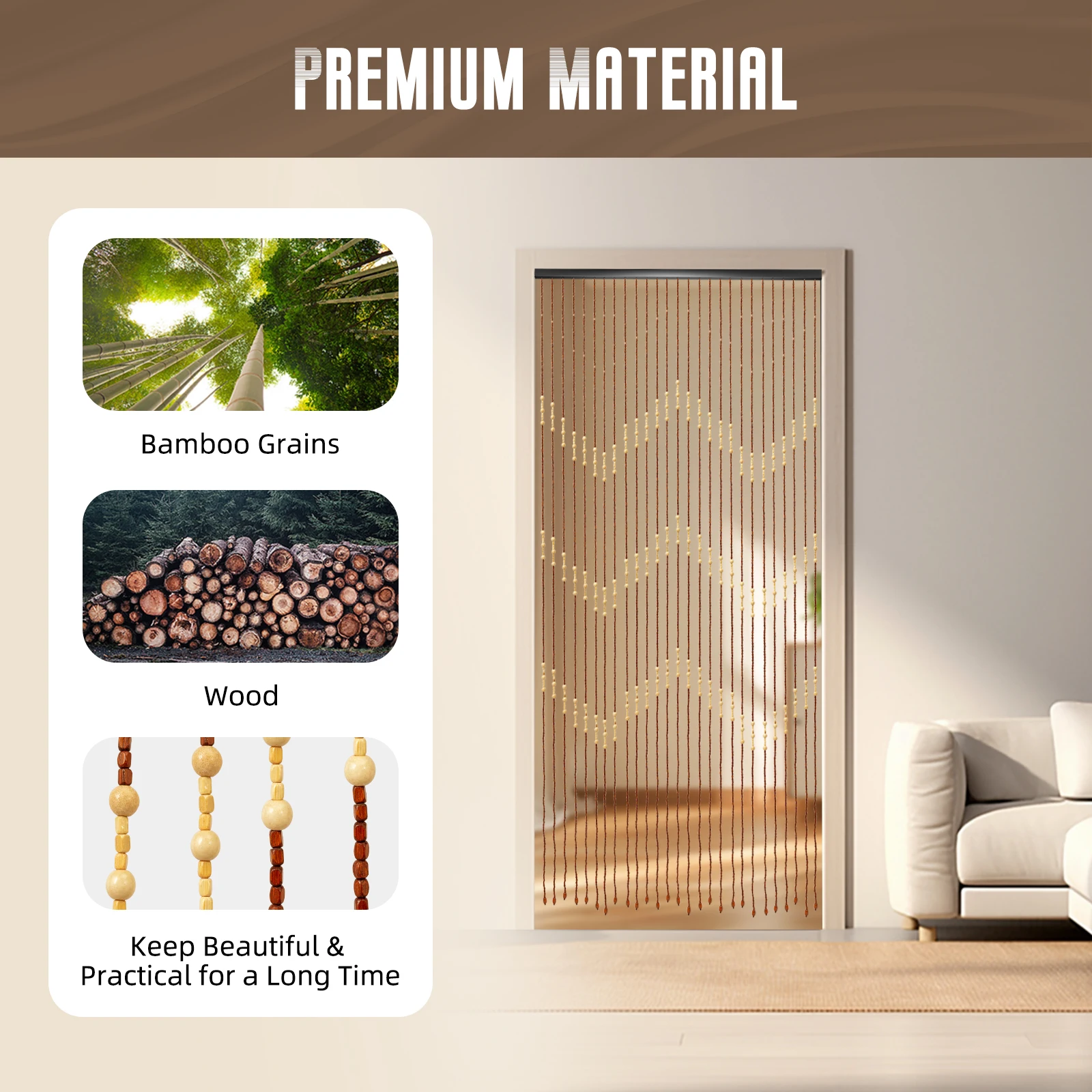 

Wooden Bead Curtain Retro Door Curtain 27 Lines Bamboo Wood Macrame Curtains Exquisite Workmanship Home Decoration