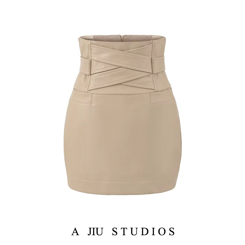 

Сексуальная облегающая юбка из искусственной кожи с высокой талией, женская, с поясом, на липучке, А-силуэт