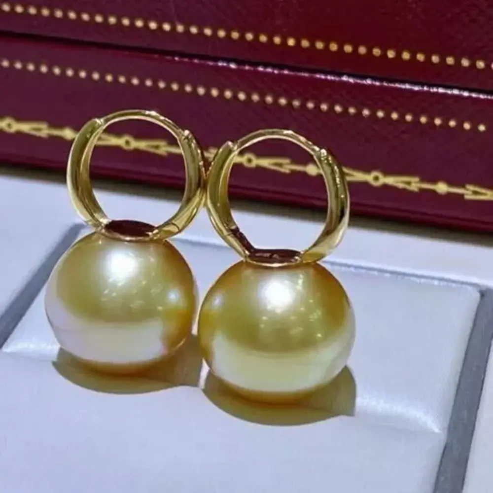 

Gorgeous AAAAA 10-11mm genuine natural gold South Sea round pearl earrings 925S 9-10mm 11-12mm 12-13mm