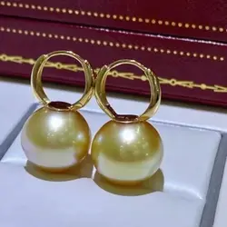 Gorgeous AAAAA 10-11mm genuine natural gold South Sea round pearl earrings 925S 9-10mm 11-12mm 12-13mm