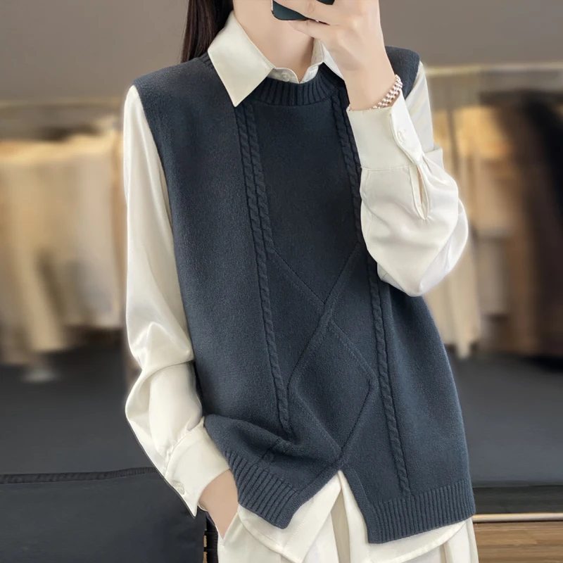 2024 Women\'s sweater vest cashmere vest V-neck sleeveless sweater vest women\'s cashmere jacket fashionable top