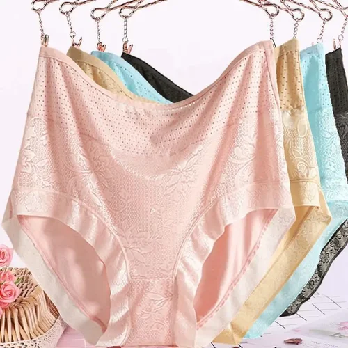 Imagen 2 del producto Bragas de talla grande para mujer, ropa interior, pantalones de tiro alto, lencería sanitaria nocturna Kawaii, bragas transpirables sólidas, 150KG