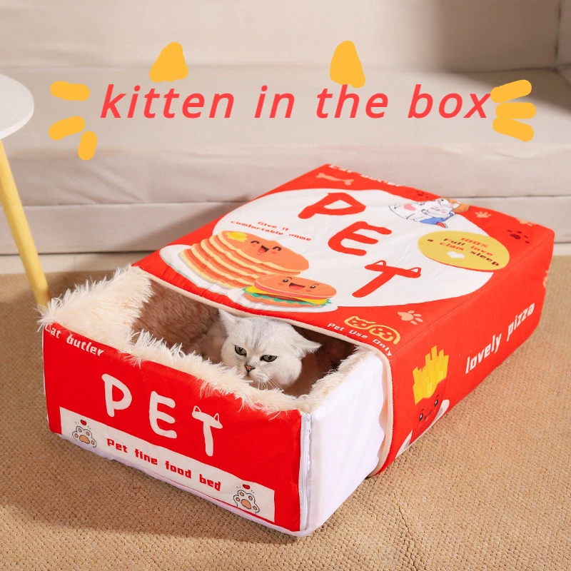 Snack Box Model Cat Litter Pet Cat Dog Bed Rectangular Cookie Box Pet Litter Warm Plush