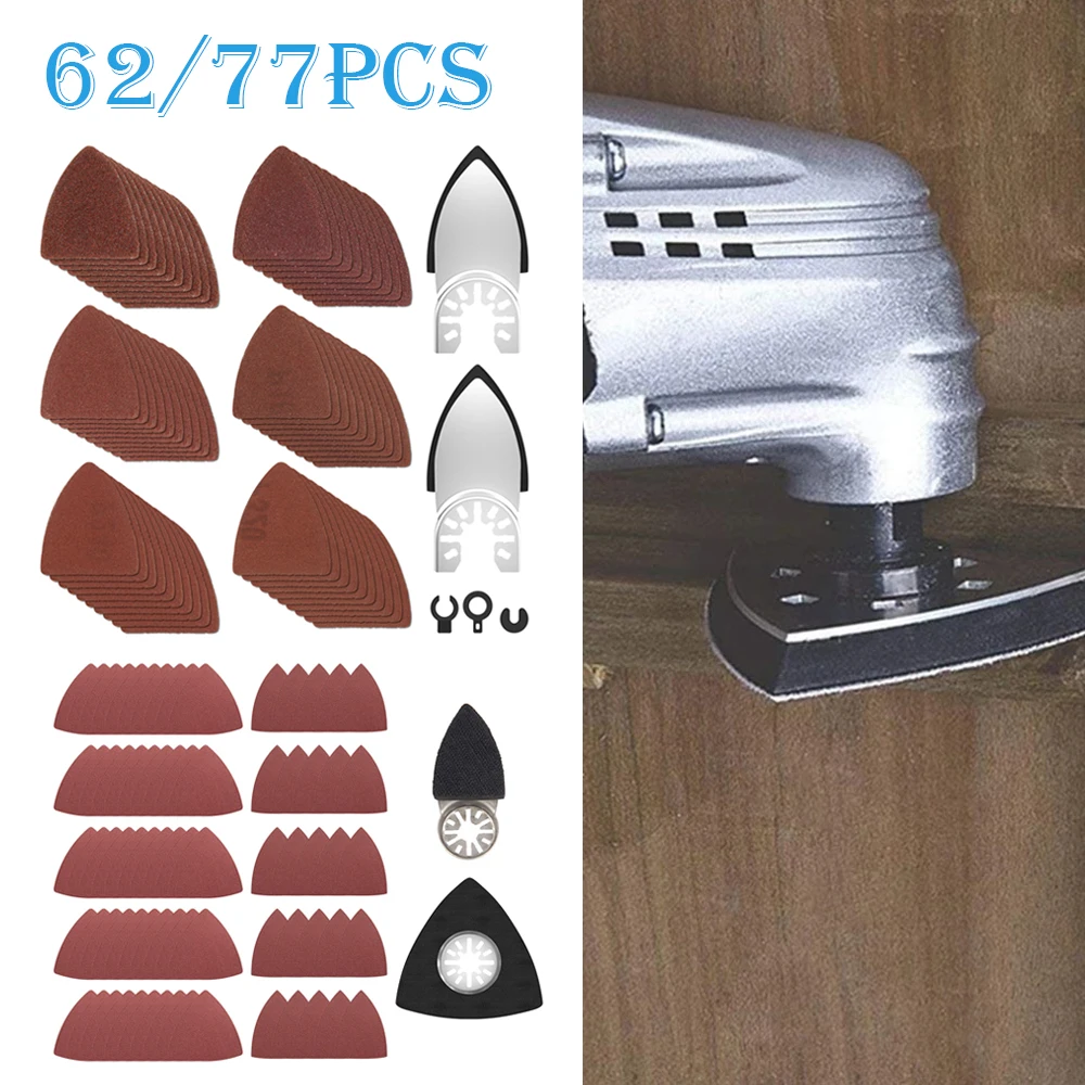 62/77Pcs Oscillating Multi Tool Sanding Pads and Finger Sandpaper Set Sanding Pads 60/80/120/180/240/320Grit Hook&Loop Sandpaper