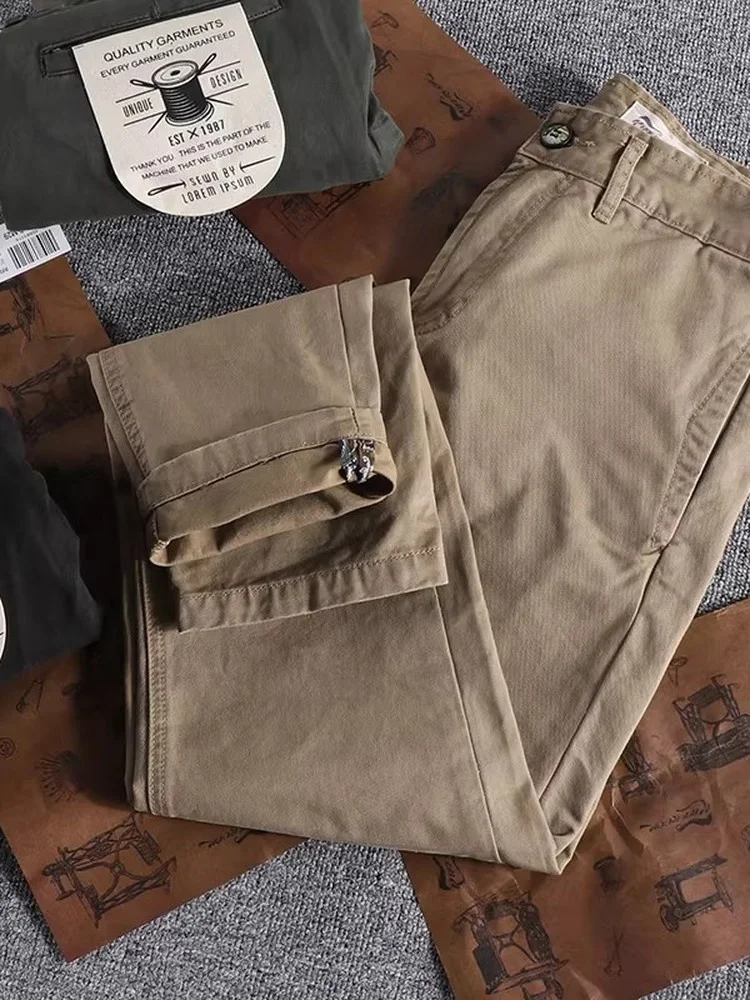 

Мужские брюки в стиле ретро, американские повседневные брюки из чистого хлопка, прямые брюки, модные универсальные классические облегающие длинные брюки