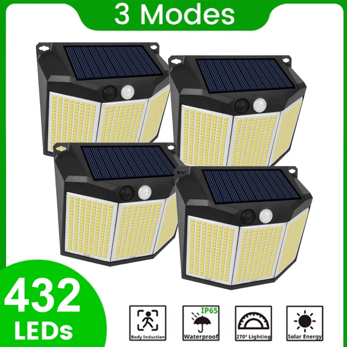 

432 LED Outdoor Solar Power Lights Motion Sensor 3 Modes Waterproof Security Flood Lights for Outside Pathway Garden Garage Lamp