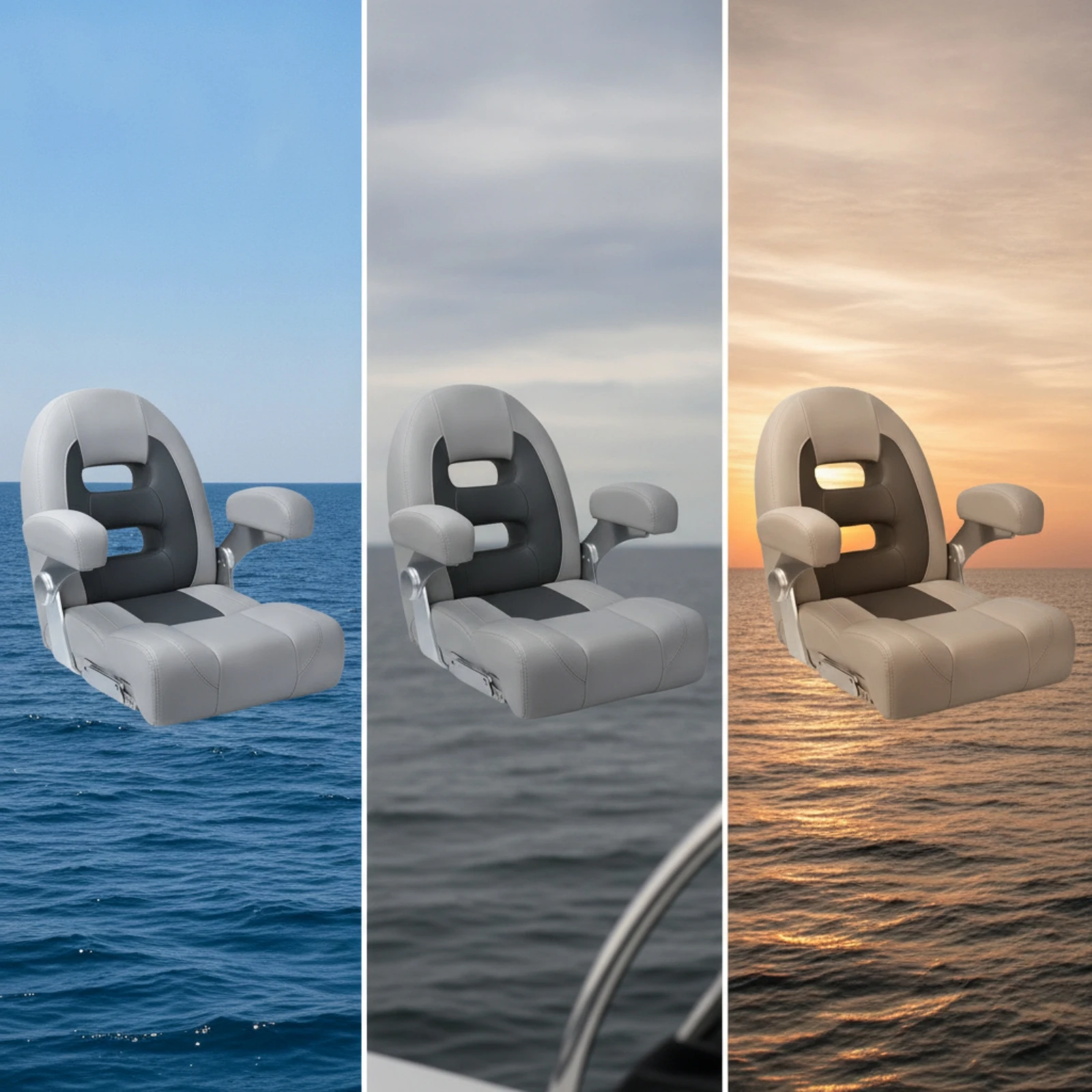 

Helm's Chair with Armrests Padded High-Back Marine Seat Helm Chair with Armrest Fold-down Seating Anti-Rust