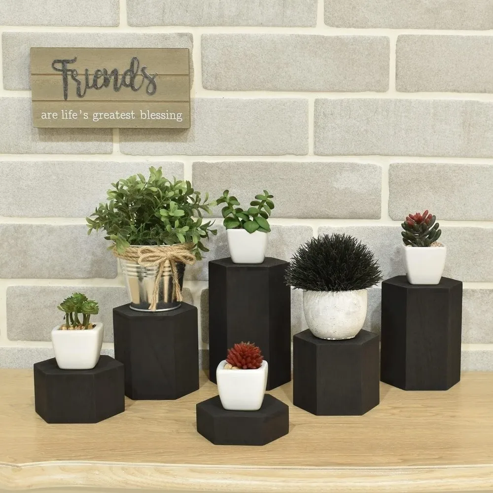 

New Hexagonal Wooden Display Stand Brown Stepped Design Jewelry Display Rack Cube Bangle Organizer Perfume Counter