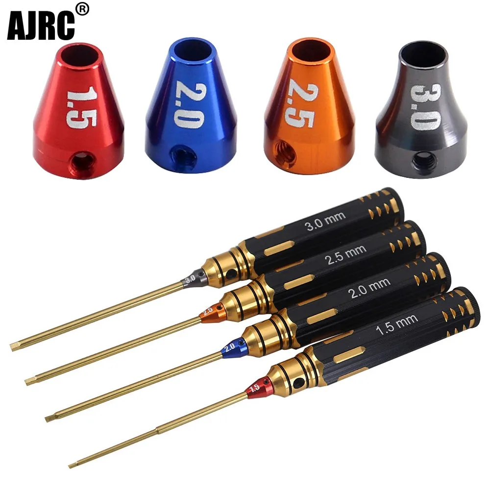 Ajrc 4pcs/set Titanium Plating 1.5mm/2mm/2.5mm/3mm Hexagon Screwdriver Screw Driver Tool Marking For Rc Model Car Boat Airplane