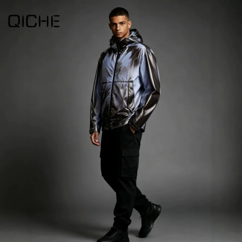 QICHE Men Thermochromic Jacket Heat Reaction Waterproof Windbreaker Outdoor Sports Breathable Casual Outerwear Coat