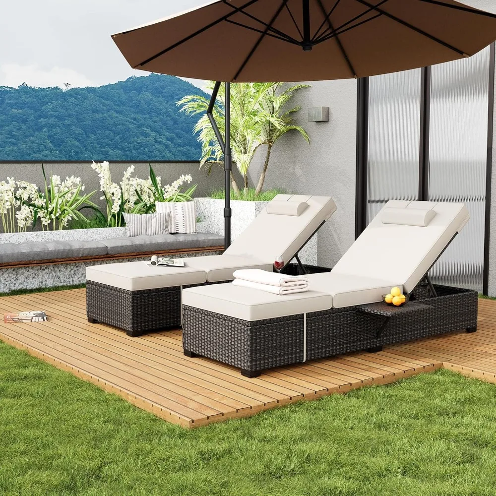 

Modern Outdoor Reclining Chairs, Rattan Recliner Set of 2 – Adjustable PE Wicker Lounge Chairs with Cushions for Outdoor, Indoor