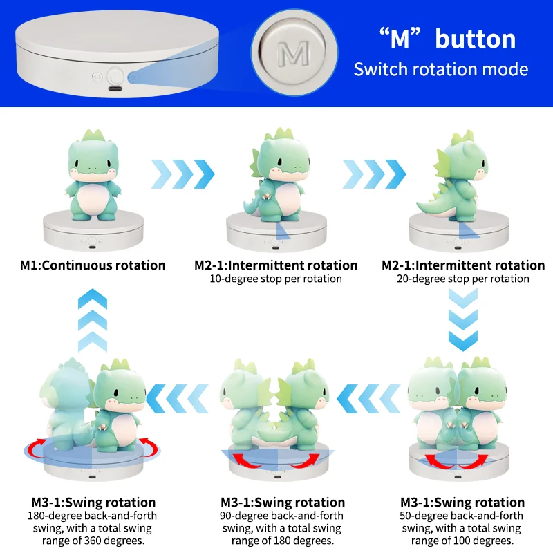 MT150MGEL 360 Degree Rotating Turntable, Rechargeable Multi-Mode Rotation, Knob Speed Swing Rotating Electric Display Stand.