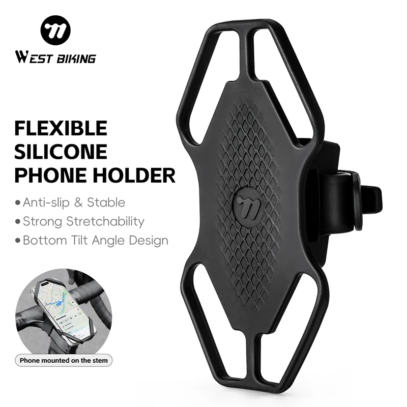 Image of WEST BIKING Fahrrad Flexibler Silikon-Handyhalter Hohe Dehnbarkeit Rutschfester Fahrrad-Telefonständer mit Neigungswinkel