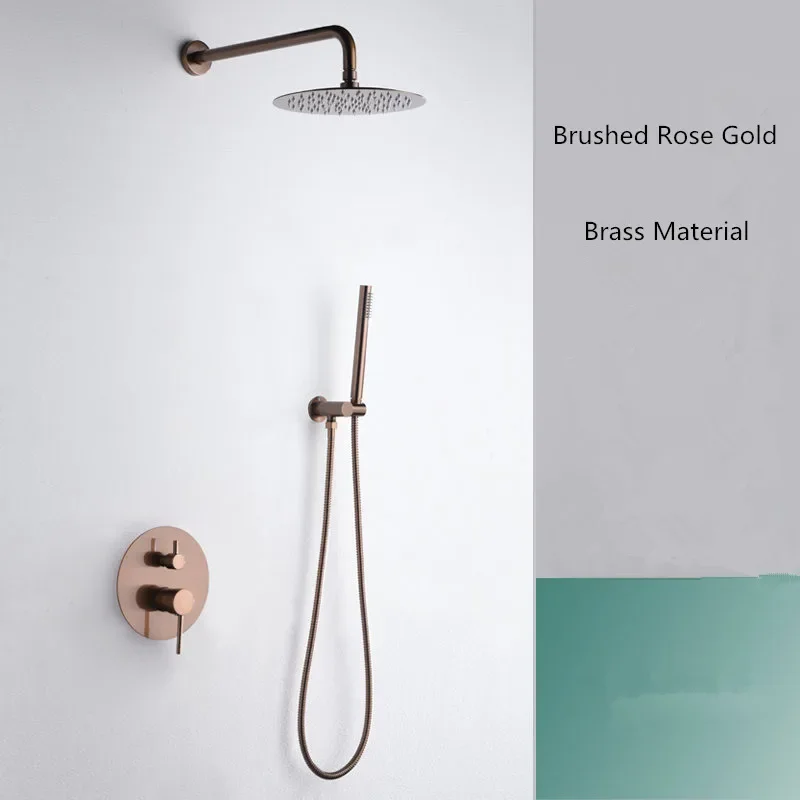 

Bathroom Shower Set Brushed Rose Gold Rainfall Faucet Wall or Ceiling In Wall Mixer with 12" Shower Head