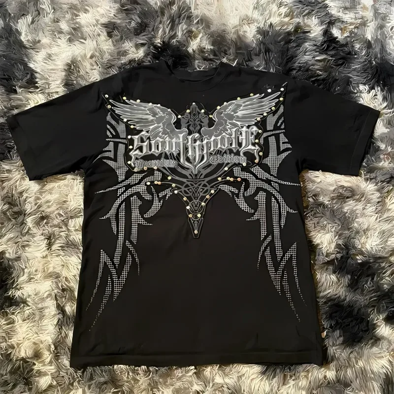 European and American Men's Summer New Gothic Skull Letter Printed Comfortable and Breathable Round Neck T-shirt Outdoor Street view 2