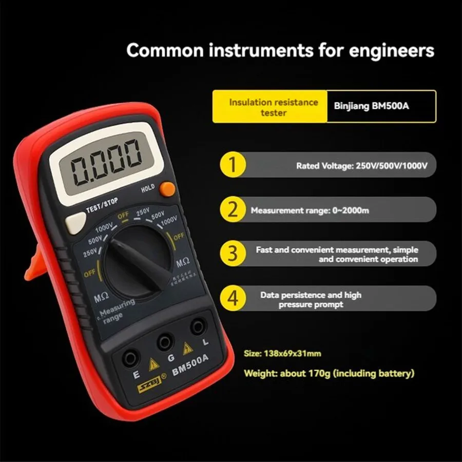 Digital Resistance Meter BM500A 1000V 1999M Digital Insulation Resistance Tester Meter Megohmmeter Multimeter