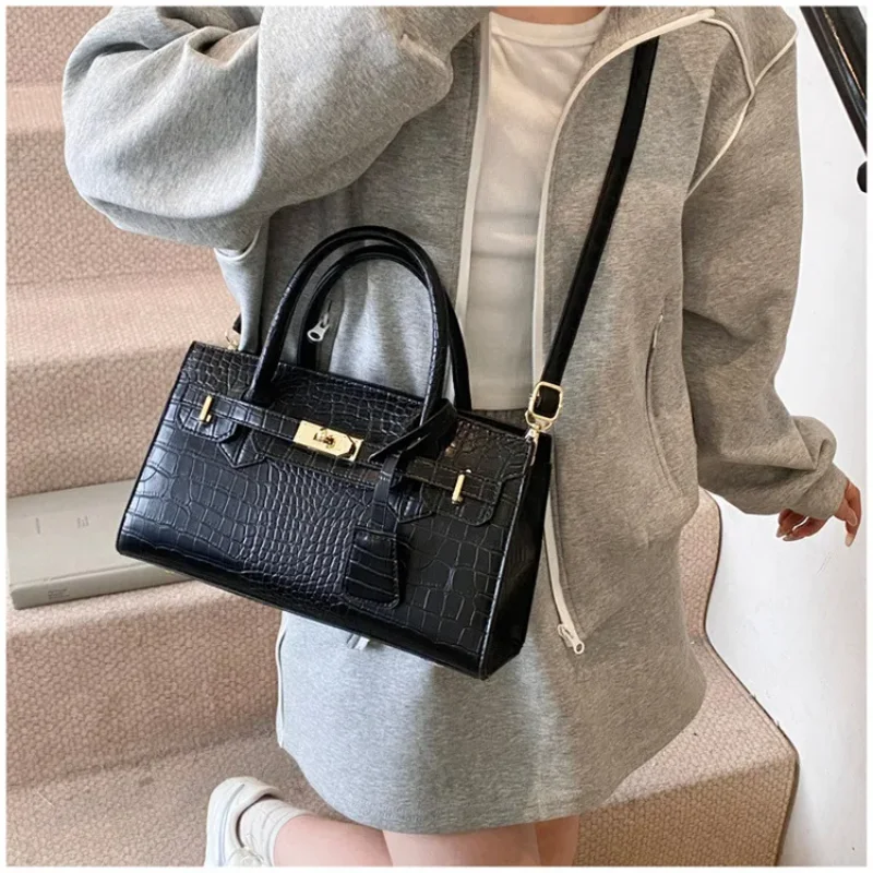 حقيبة كيلي منقوشة على شكل تمساح جديدة لعام 2025 - محفظة كتف وكروس أنيقة، حقيبة يد بمقبض علوي مع حزام قابل للفصل