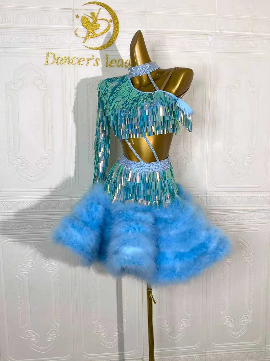 

Latin Dance Adult And Children'S Dress AB Stone High-End Custom Long Sequin Velvet Skirt Precisely Tango Women'S Clothing