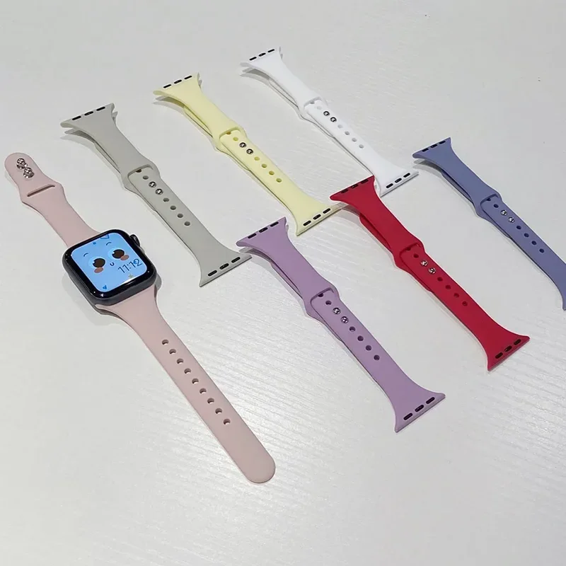 Slim Silicone strap for Apple watch band 45mm 44mm 41mm 40-38-42 mm Sport bracelet iWatch series10 8 7 6 5 se 4 3 9 ultra 2 49mm