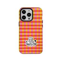 Red and Yellow Grid Lines Cartoon Phone Case for IPHONE 16 15 PRO MAX 14 13 12 11 PRO Acrylic TPU Two in One Mobile Phone Cases