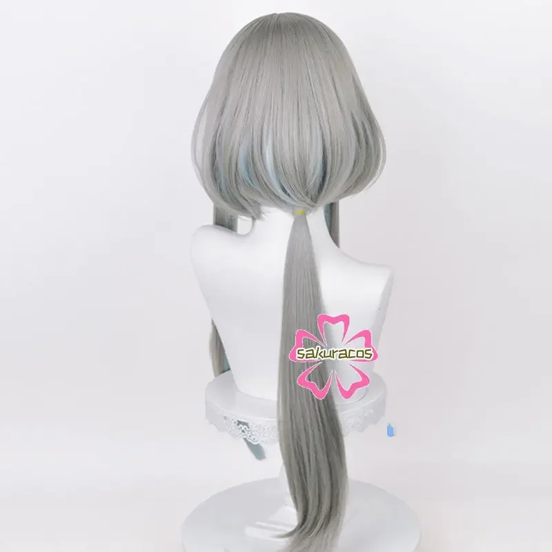 Peruca Cosplay Genshin Impact, Cabelo Sintético, Fato de Halloween, Cabelo Grisalho, Resistente ao Calor, Longo, 90cm