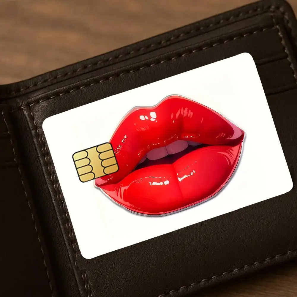 Sexy Red Lips Credit Card Public Transportation Cards Sticker Waterproof Card Face Decoration 4PCS