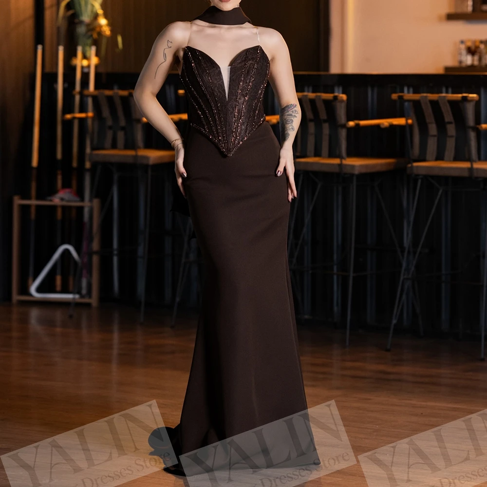 

Women's A-line Evening Dresses Floor-length Strapless Sleeveless Prom Gown Fashion Sequined Simple Stole Draped Customized Gowns