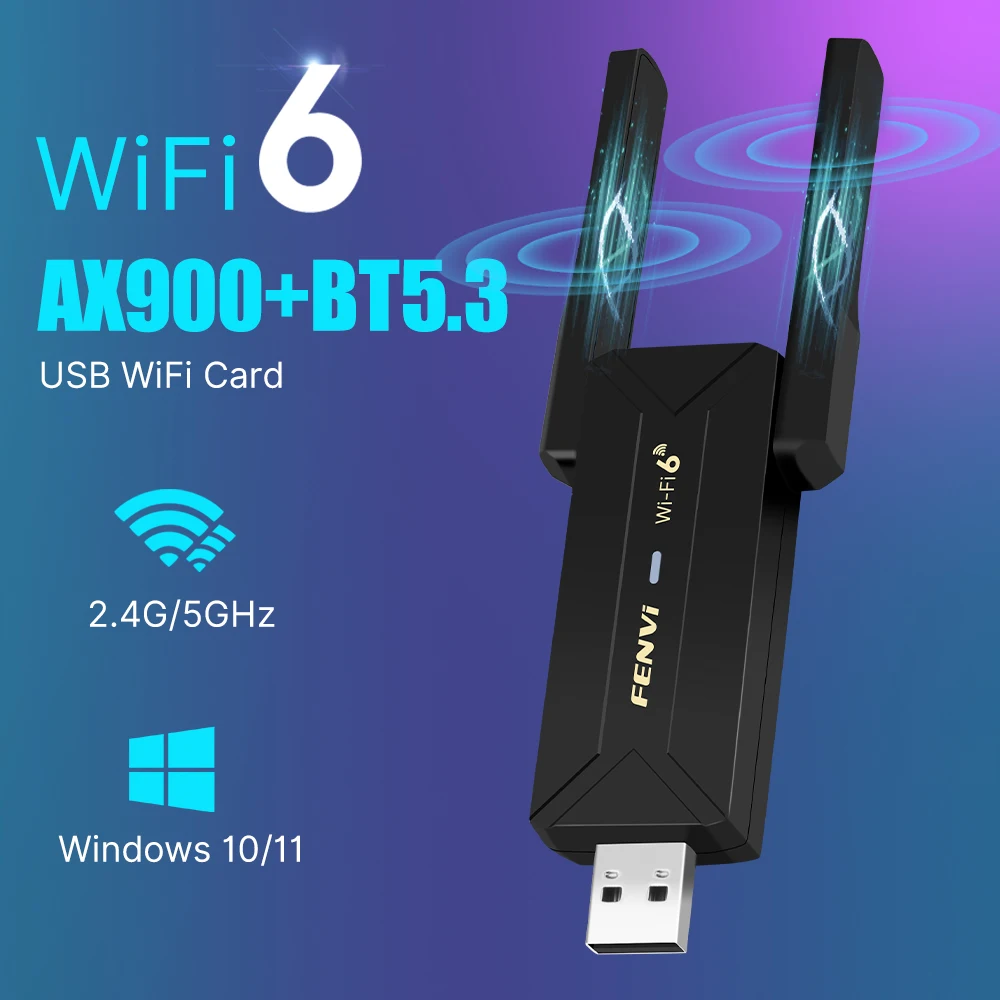 Fenvi WiFi Adapter AX900 BT5.3 WiFi 6 802.11ax USB Dongle Dual Band 2.4G/5GHz USB WiFi Card for Laptop PC Drive Free Win10/11