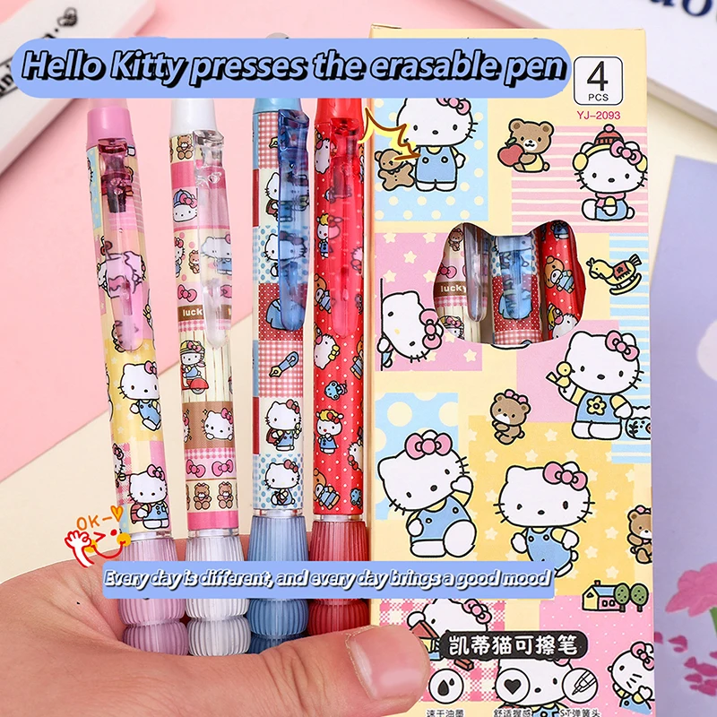 

4Pcs Cute Cartoon Sanrio Hello Kitty Gel Pens Kawaii Pen Set Quickly-Drying Blue Erasable Pens Office School Supplies Stationery