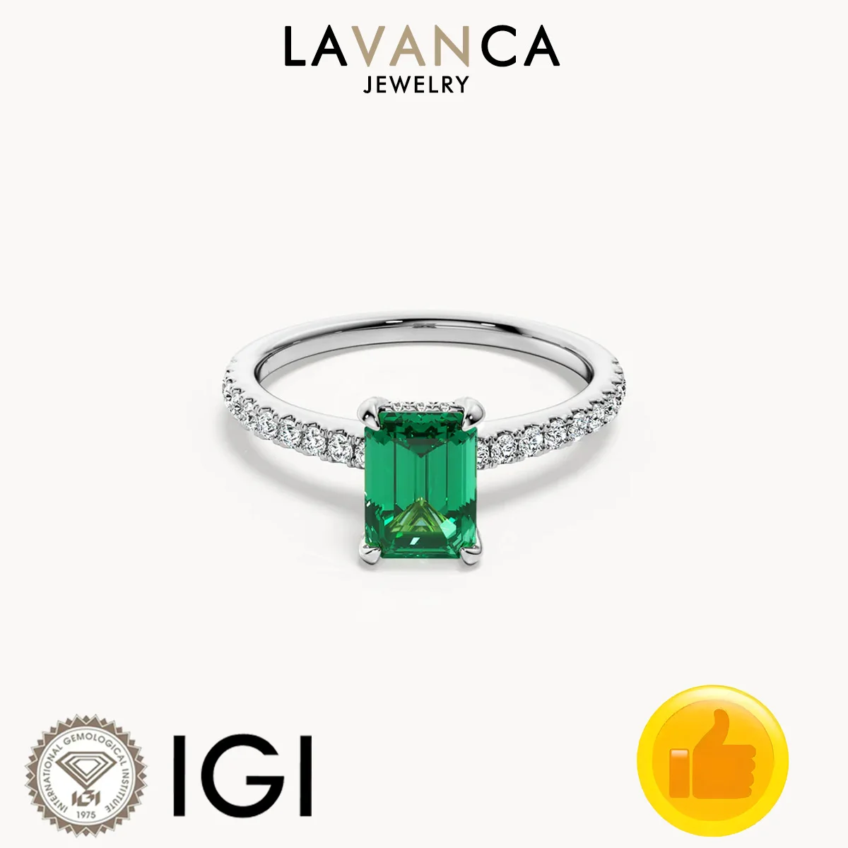 Half Eternity Style Lab Created Emerald Ring 9K/14K/18K White Gold Classic Halo Style Lab Diamond Engagement Ring Women's Ring