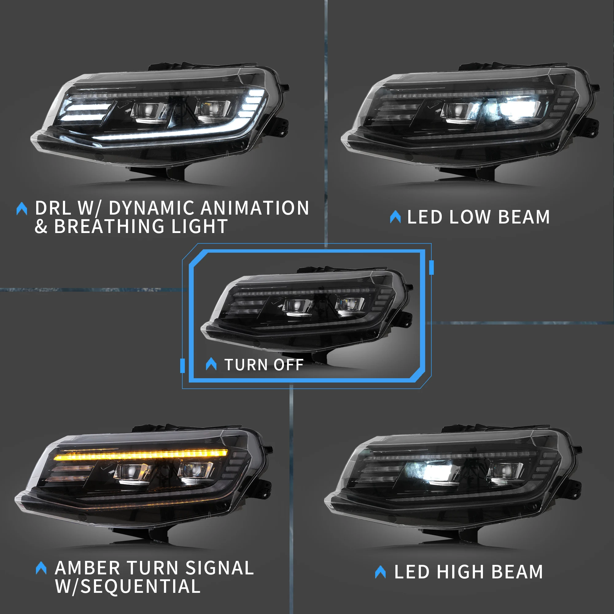 Vland Led Projector Koplampen Voor Chevrolet Chevy Camaro 2016-2018 (Lt, Ss, Rs, Zl, Ls, Coupé, Cabriolet)