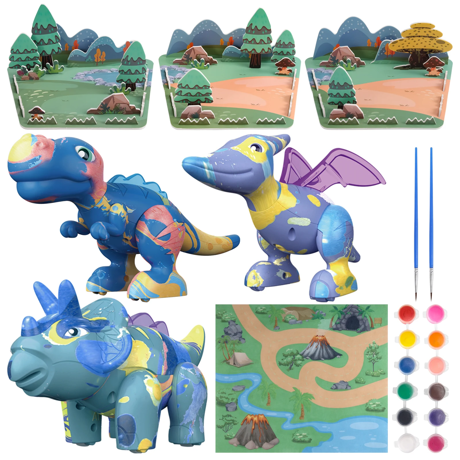 

Dinosaur Toys for Kids 3+, Magnetic Take Apart STEM Toys with Dinosaur Roars & Lights & DIY Painting Construction Building Toys