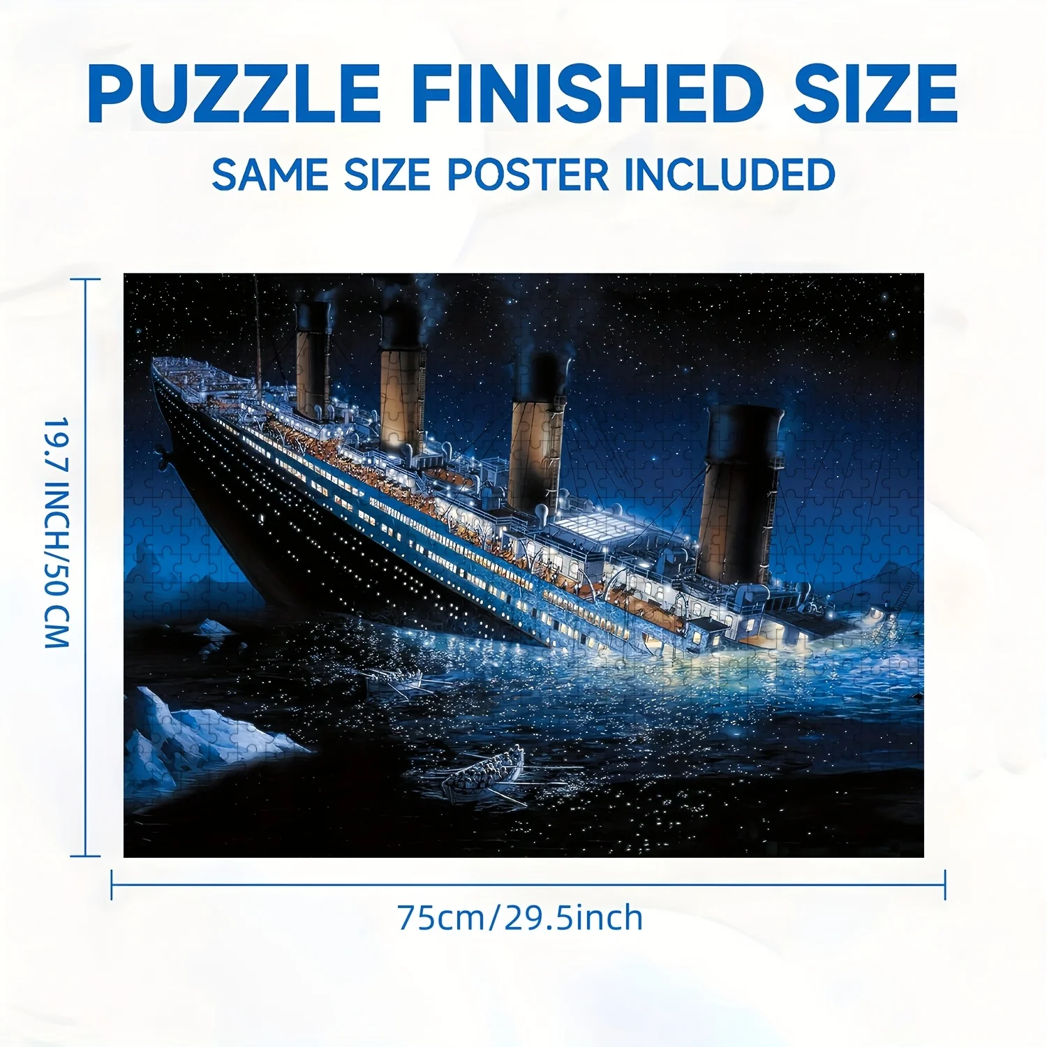 1000 قطعة من أحجية غرق تيتانيك - رؤية ليلية غامرة على شكل جليد ونجوم، مقاومة للخدش، سهلة الحمل، 19.25 × 26.75 بوصة