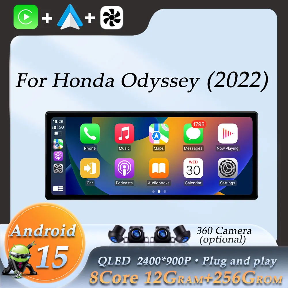 CarPlay y Android Auto Inalámbrico para Honda Odyssey 2022, Radio de Coche, Reproductor Multimedia de Audio y Video, GPS, Navegador, DSP, Estéreo, Bluetooth, WiFi