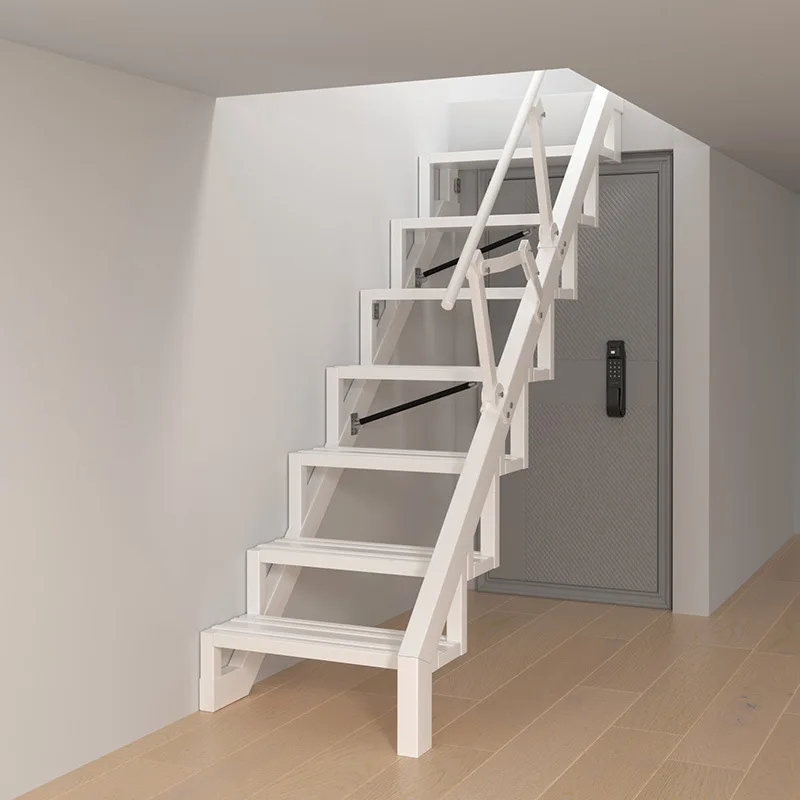 سلم قابل للطي على الحائط، سلم منزلي، جدار جانبي، سلم علوي، شقة صغيرة داخلية مزدوجة