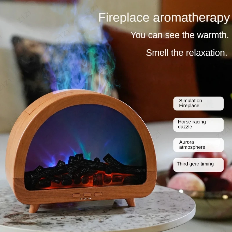 Simulated Fireplace Flame Atomization Aromatherapy Machine Portable USB Rainbow Light Humidification Aromatherapy Machine