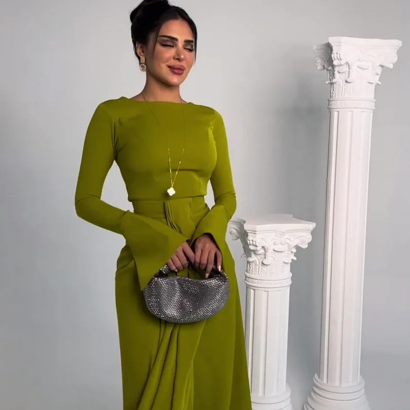 ملابس نسائية2025 فستان جديد أنيق من الساتان للولائم فستان طويل #4