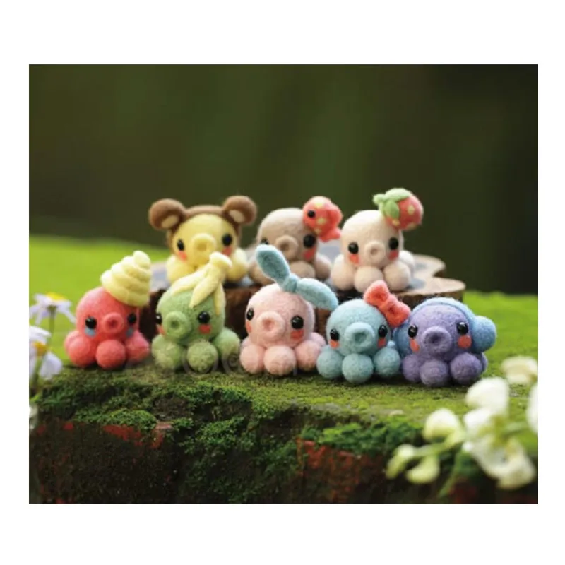 Cute octopus cartoon animal set wool needlepoint kit  wool felt needle felting decoration craft needlecraft DIY handmade