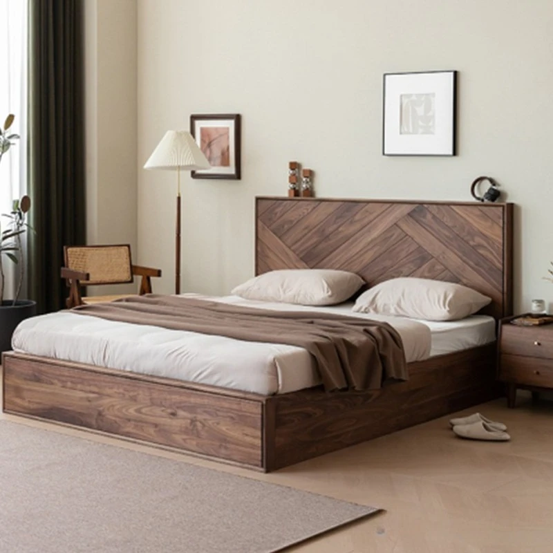 North American, black walnut, storage bed, modern, minimalist, bedroom, high and low box