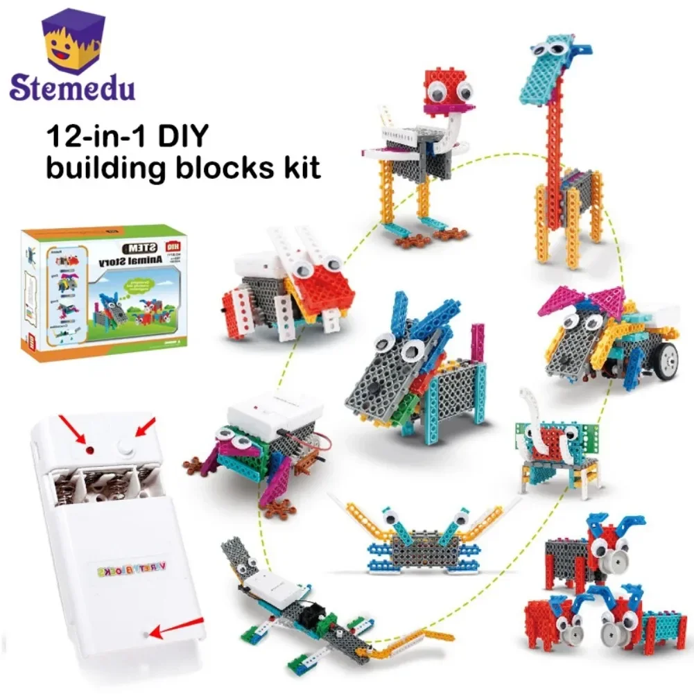 STEM Robot Electric Building Blocks 12 in 1 Hundred Animals Mechanical Assembled Blocks DIY Educational Children\'s Toys Gift