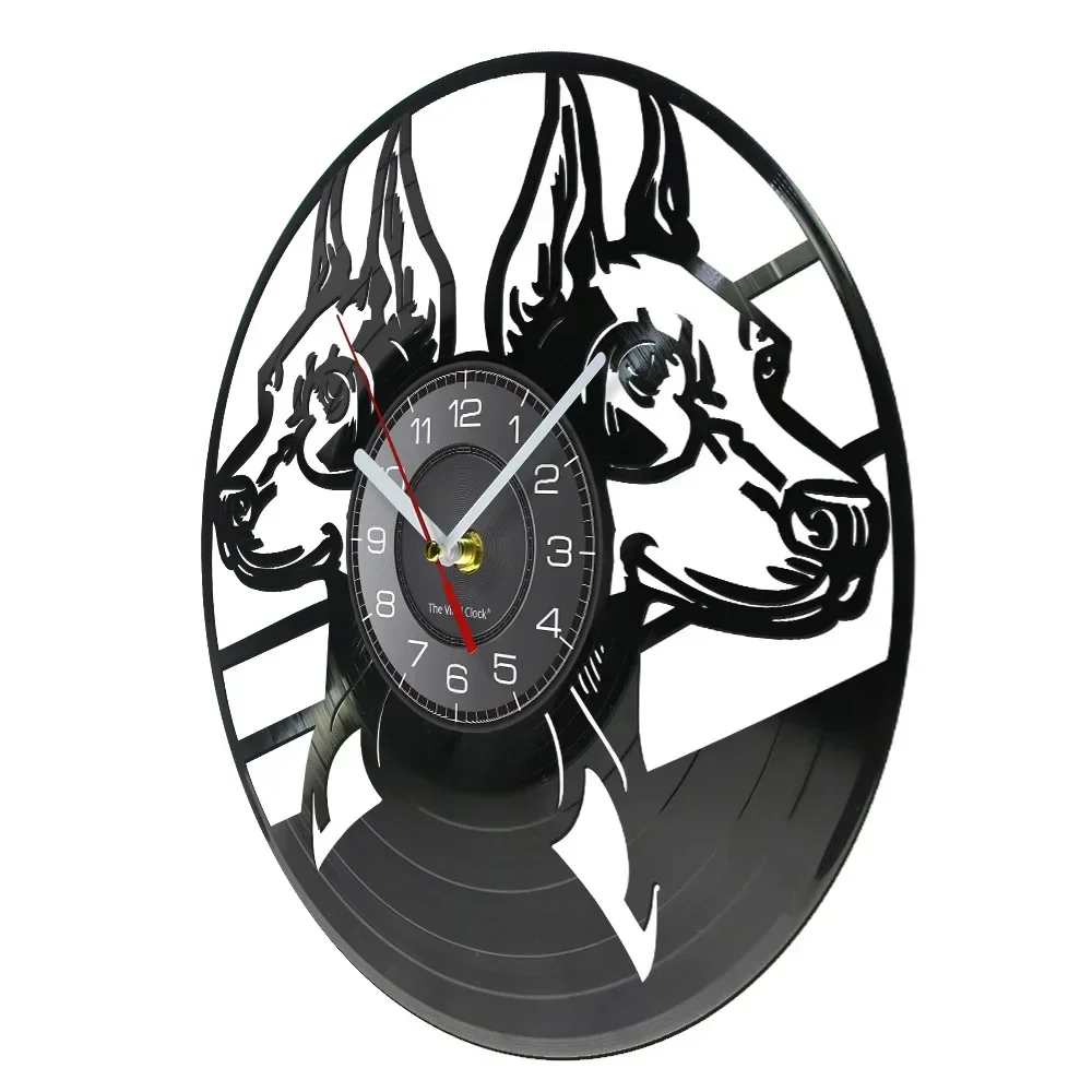 Doberman Pinscher Wall Clock Dog Breeds Head Portraits Doberman Animals Puppy Vinyl Record Wall Clock Watch Dog Pet Lovers Gift