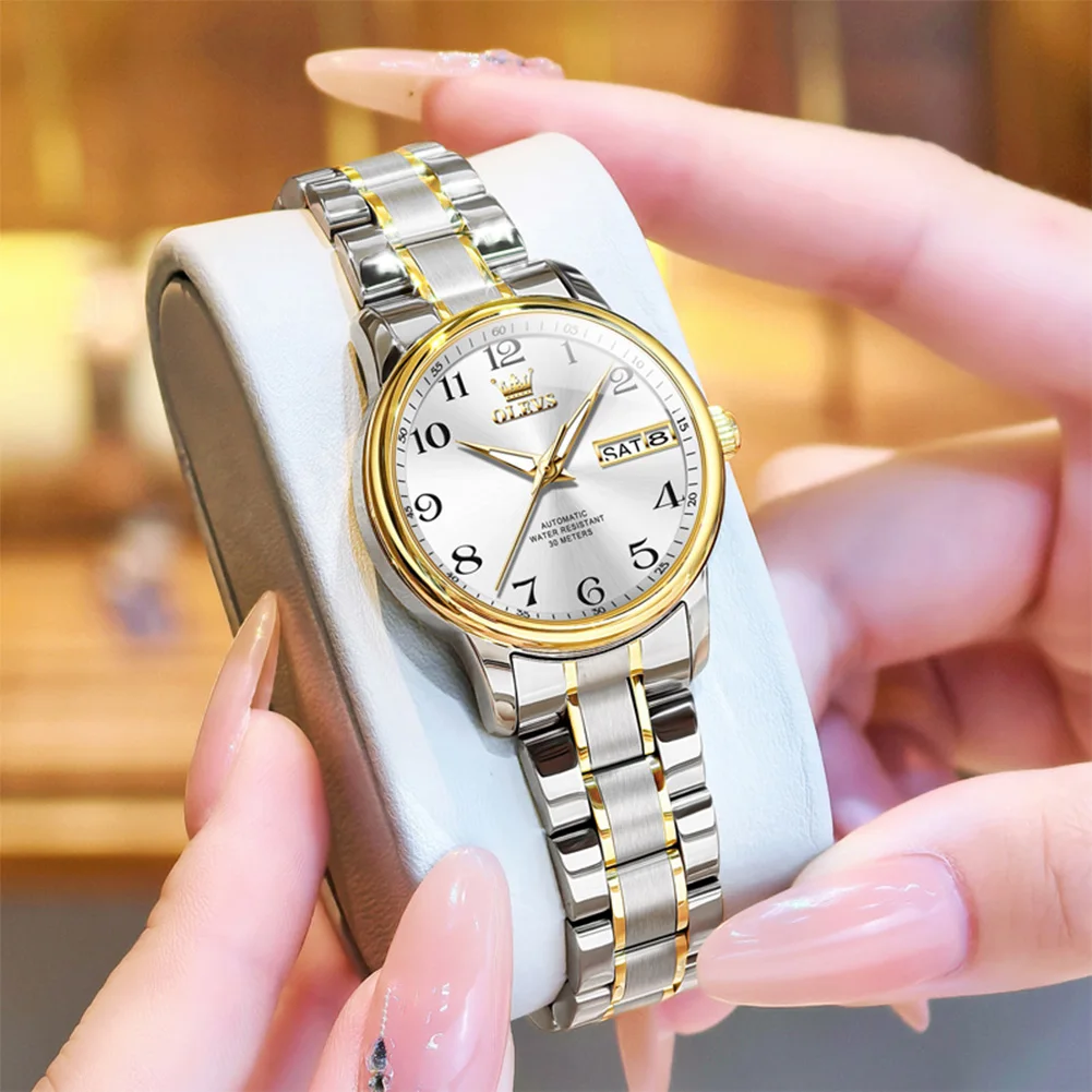 OLEVS Luxury Watch for Woman Ladies Elegant Automatic Mechanical  Watch Waterproof Luminous Date Stainless Steel Women's Watches