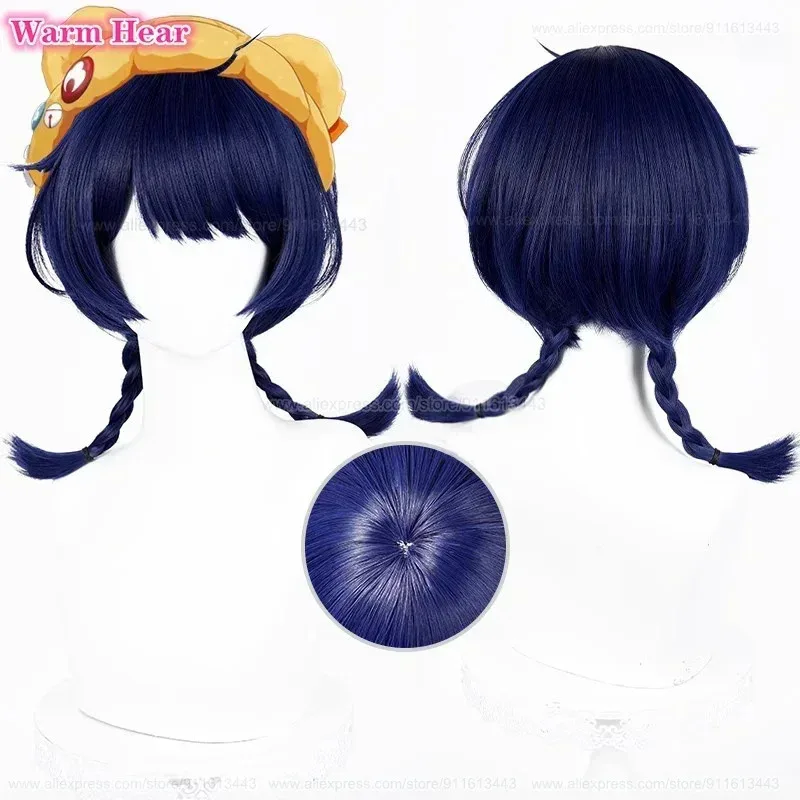 

NewGame Xiangling Synthetic Long 43cm Dark Blue Double Braids Cosplay Anime Heat Resistant Hair Halloween Party Wigs + Wig Cc;5,