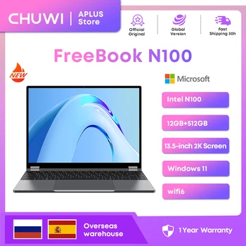 CHUWI 프리북 인텔 N100 노트북 태블릿, 2-in-1 13.5 인치, 2K IPS FHD 디스플레이, 12GB RAM, 512GB SSD PC, 와이파이 6, 윈도우 11, 노트북 PD 메가 18W